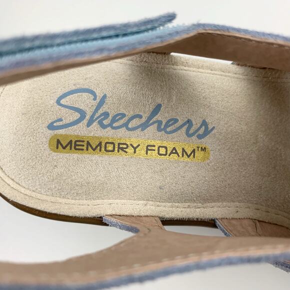 Skechers Parallel Stylin Wedge Sandals Blue Suede Slingback Comfort Women's 6.5 - Picture 5 of 11